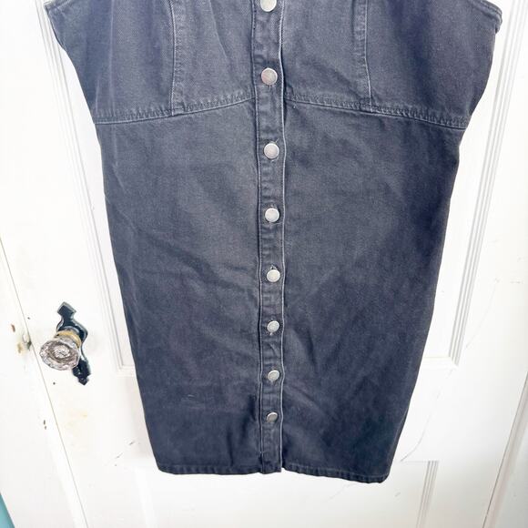 TOPSHOP Black Button Front Denim Jean Dress Cottage Boho 100% Cotton NEW 12 - Picture 4 of 11
